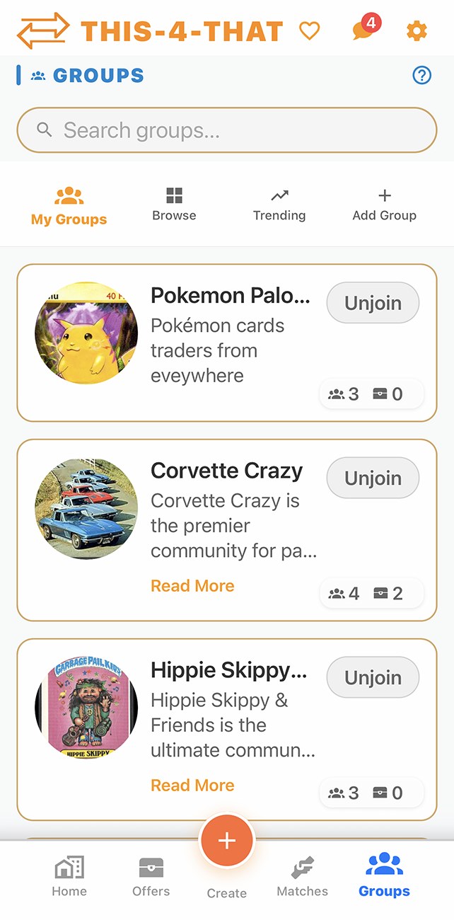Groups browse screen