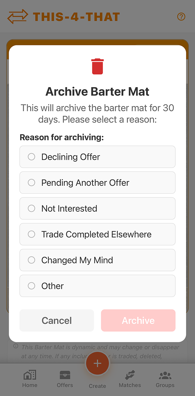 Archive barter mat
