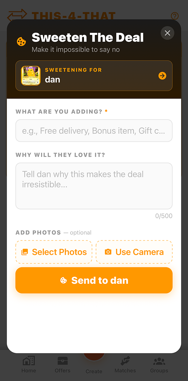 Sweeten the Deal feature